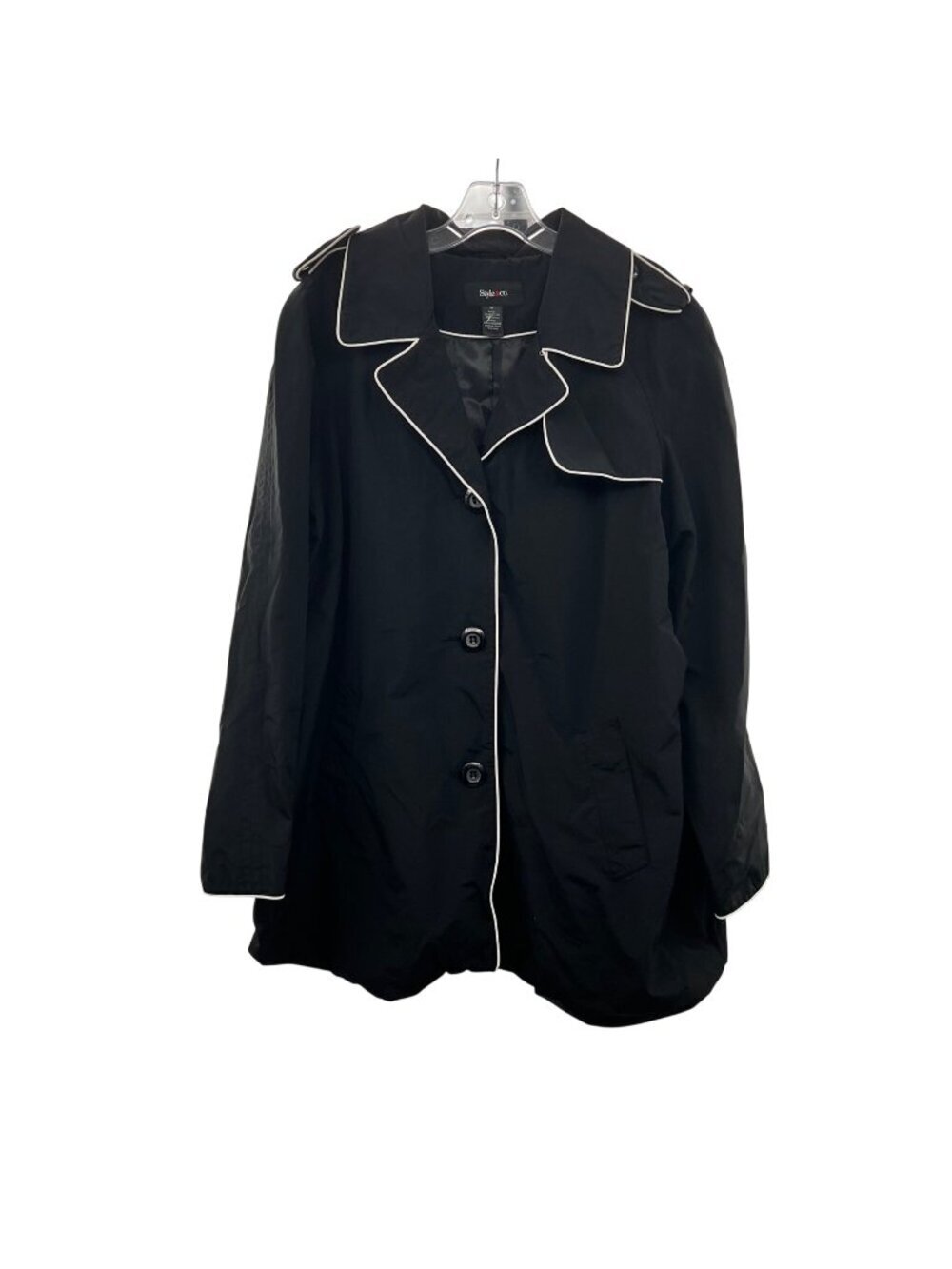 Style & Co Women's Windbreaker Trench Jacket Button Up Black/White Size XL